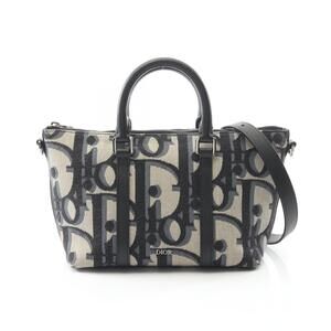 Dior Weekender Oblique Handbag Canvas Leather Beige Tan Black